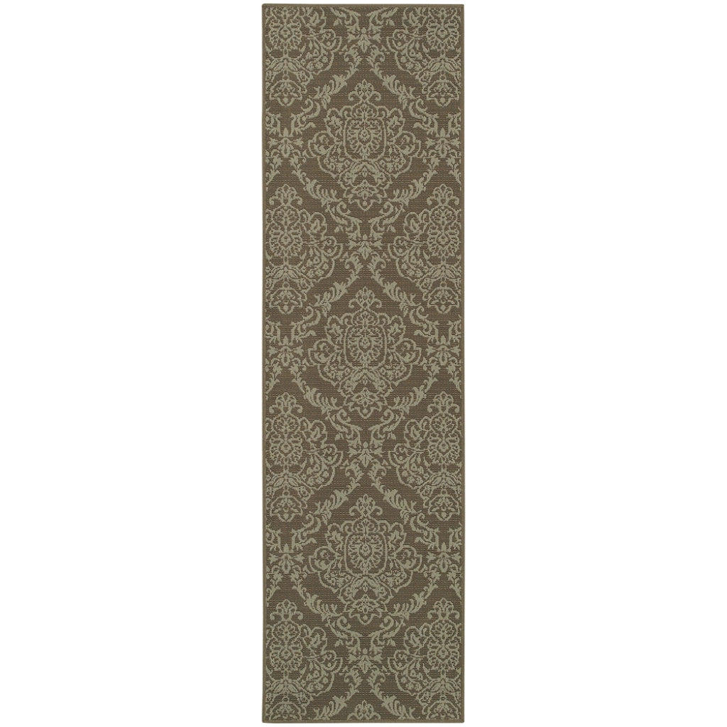 Oriental Weavers Bali 8424P Grey/Blue Rectangle Indoor / Outdoor Runner - Trendy Stain Resistant Machine Made Entryway &amp; Hallway Runner with Floral Pattern