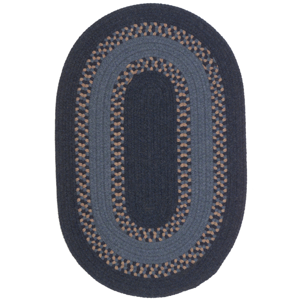 Colonial Mills Corsair Banded Oval Multicolor Indoor Reversible Area Rug - Trendy Braided Rug with Navy Blue Accent