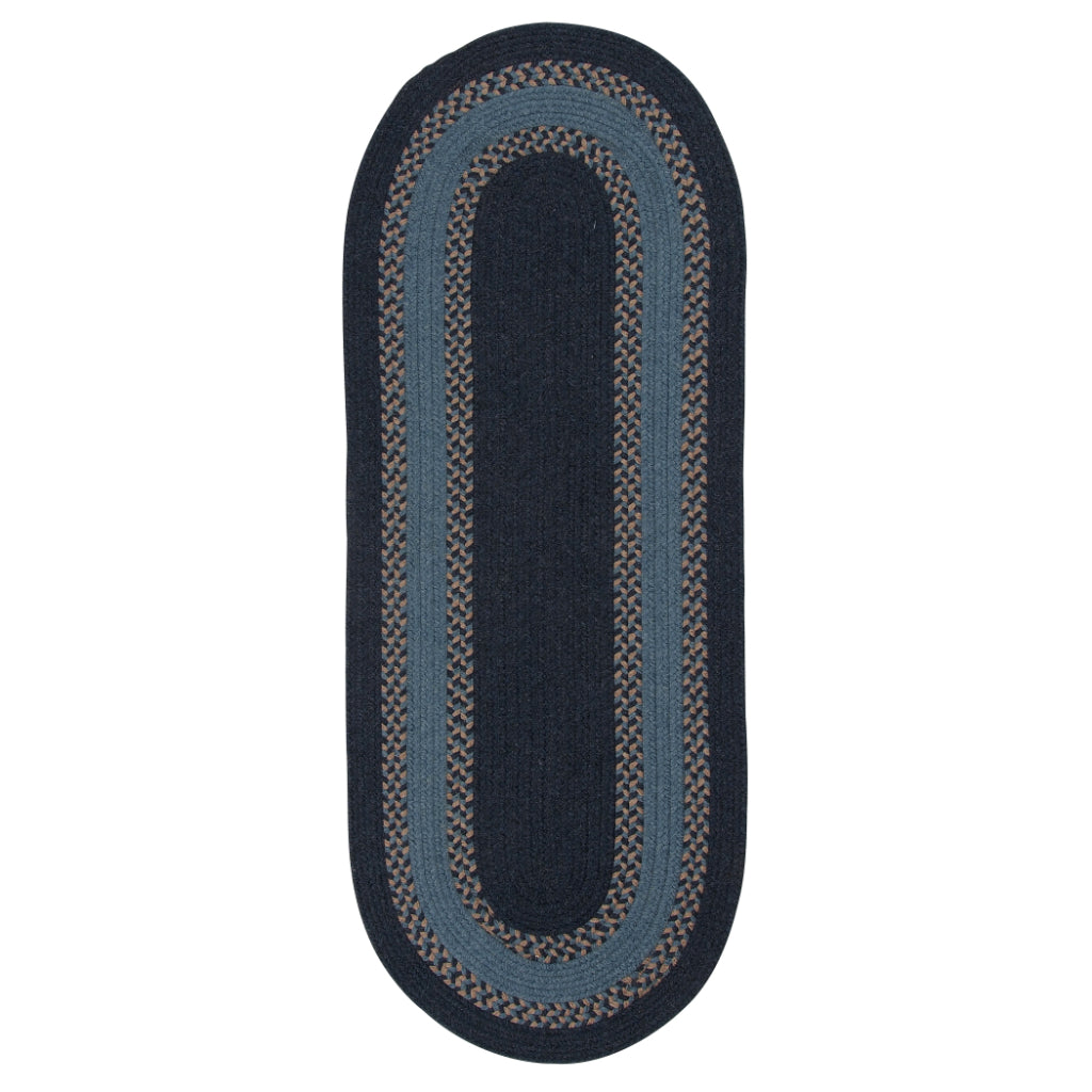 Colonial Mills Corsair Banded Oval Multicolor Indoor Reversible Runner - Trendy Braided Rug with Navy Blue Accent
