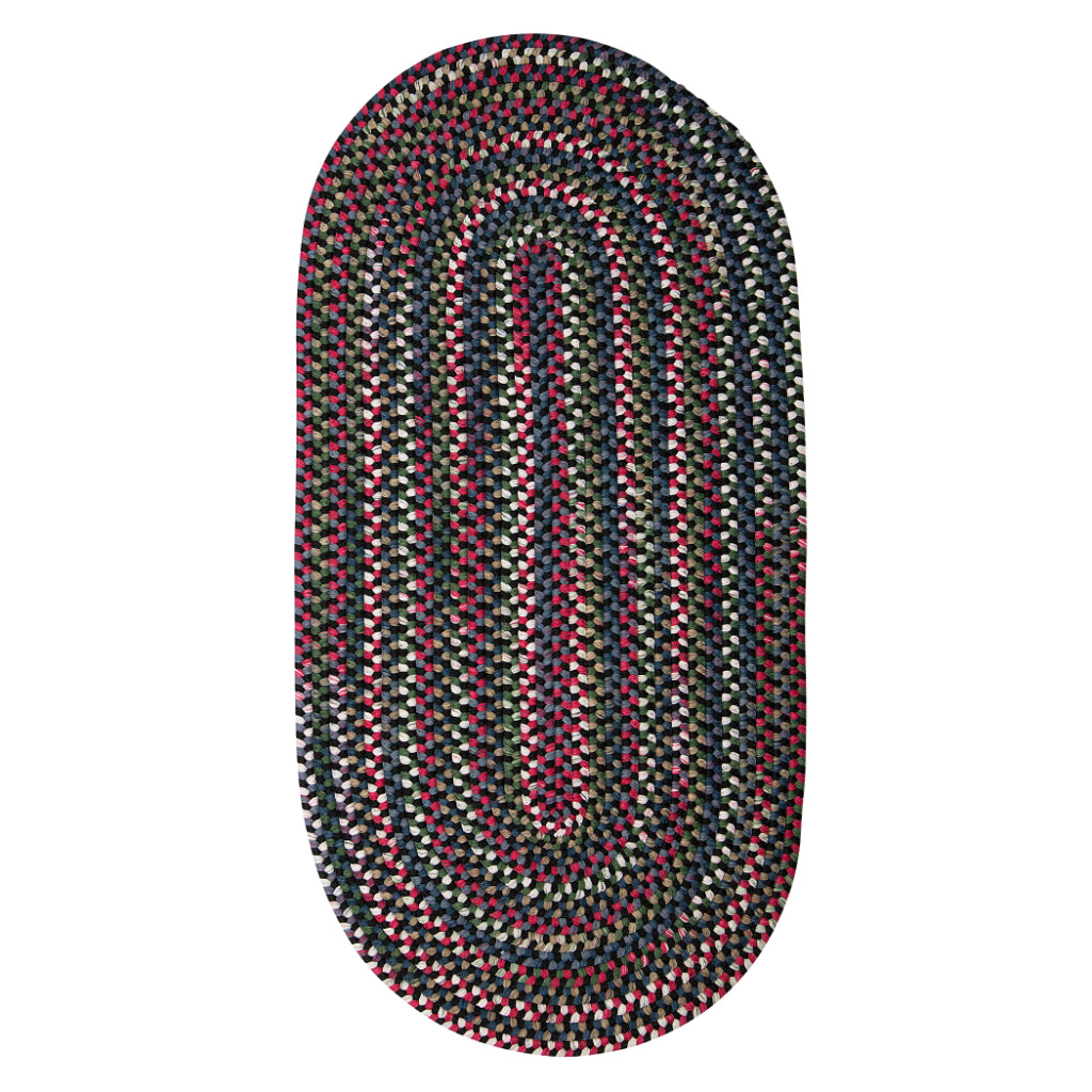 Colonial Mills Chestnut Knoll Black Satin Indoor Oval Runner - Elegant Handmade Reversible Runner with Multicolor Braided Design