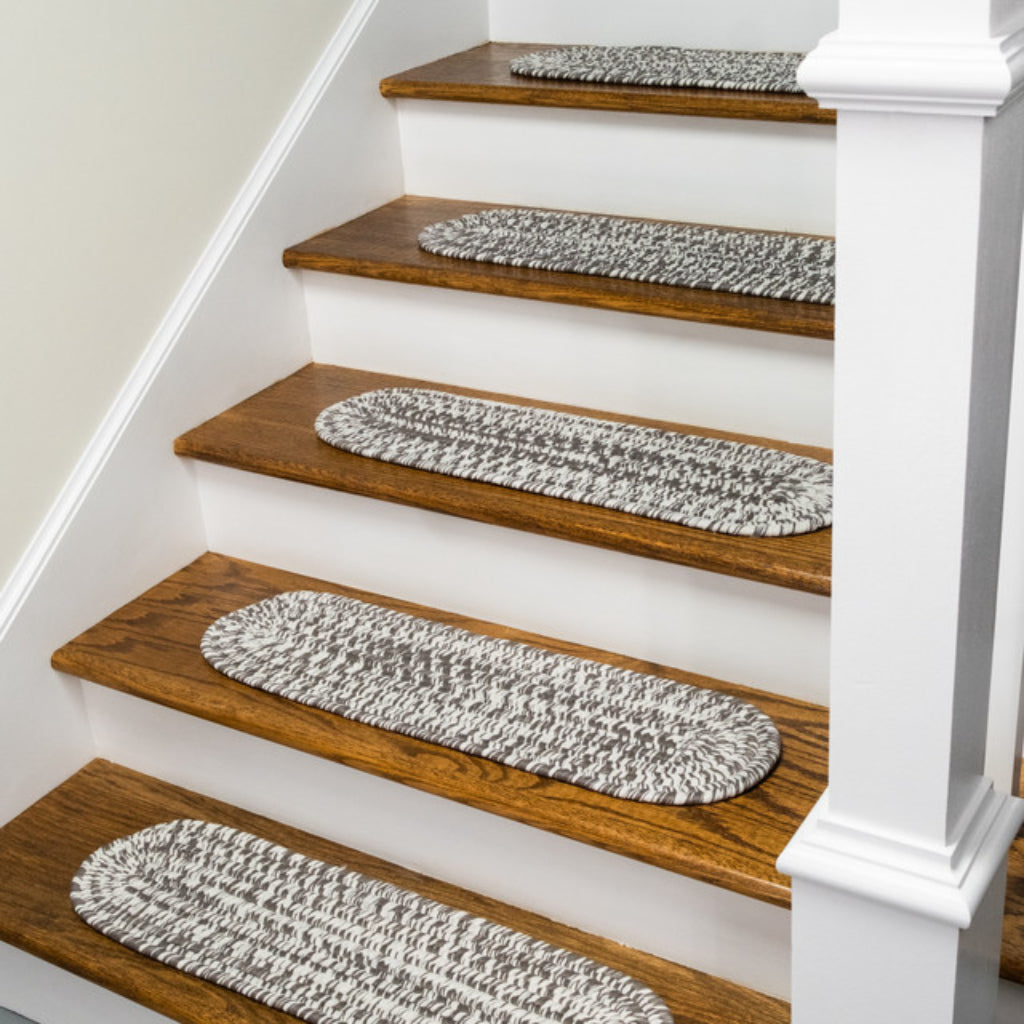 Colonial Mills Howell Tweed Gray Oval Indoor / Outdoor Stair Tread - Stain and Fade Resistant Handmade Stair Tread