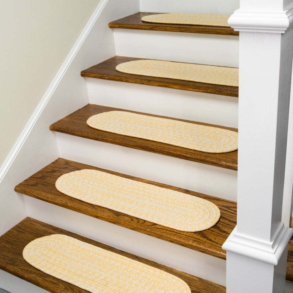 Colonial Mills Howell Tweed Yellow Oval Indoor / Outdoor Stair Tread - Stain and Fade Resistant Handmade Stair Tread