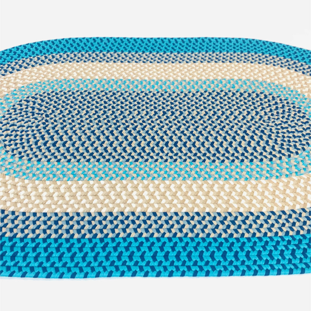 Colonial Mills Kingston Braid Multicolor Oval Indoor / Outdoor Area Rug - Stain &amp; Fade Resistant Reversible Rug with Aqua Blue Border