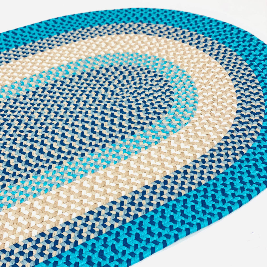 Colonial Mills Kingston Braid Multicolor Oval Indoor / Outdoor Area Rug - Stain &amp; Fade Resistant Reversible Rug with Aqua Blue Border