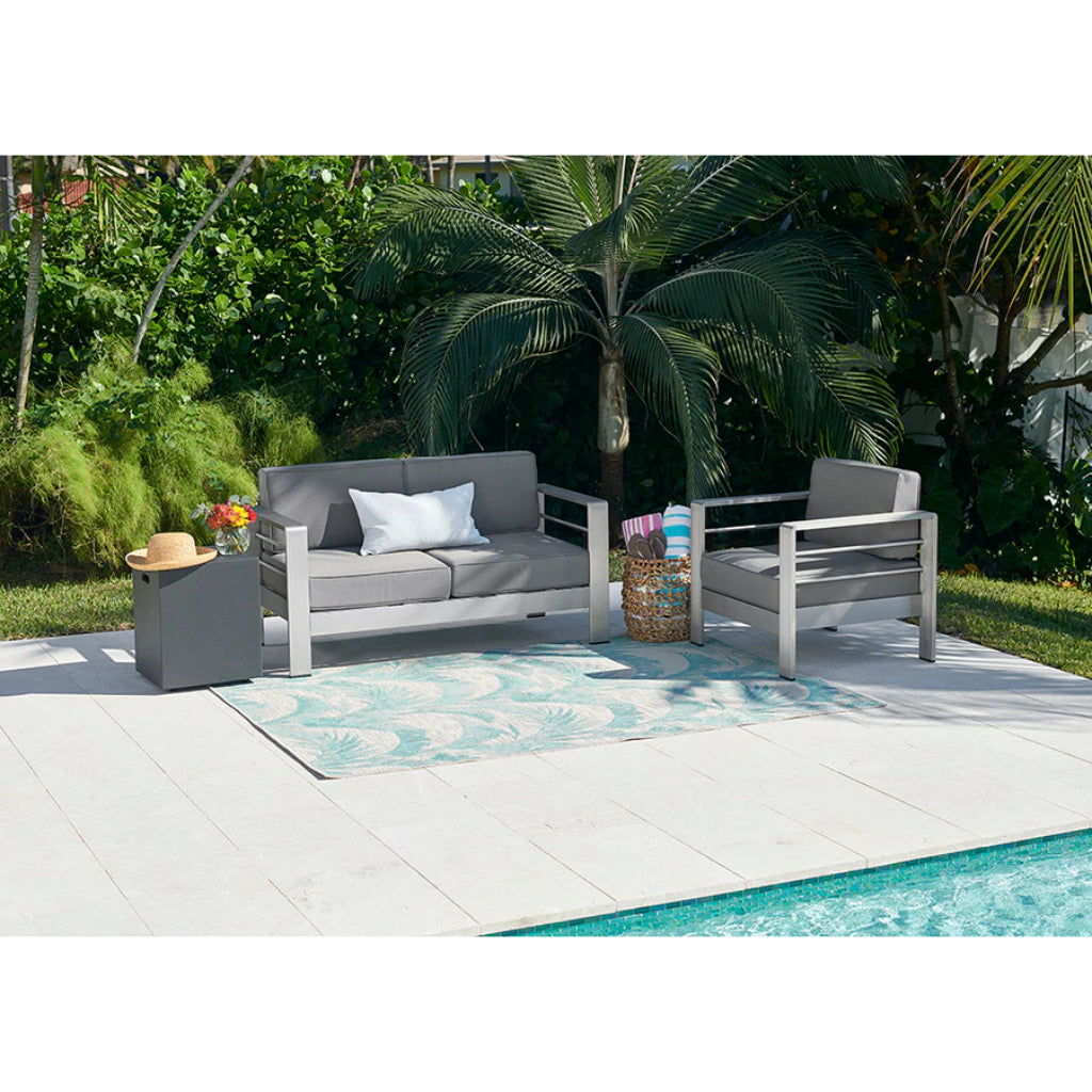 Momeni Riviera RV-01 Aqua Rectangle Indoor / Outdoor Power Loomed Area Rug - Stylish &amp; Versatile Washable Living Room, Porch &amp; Patio Rug