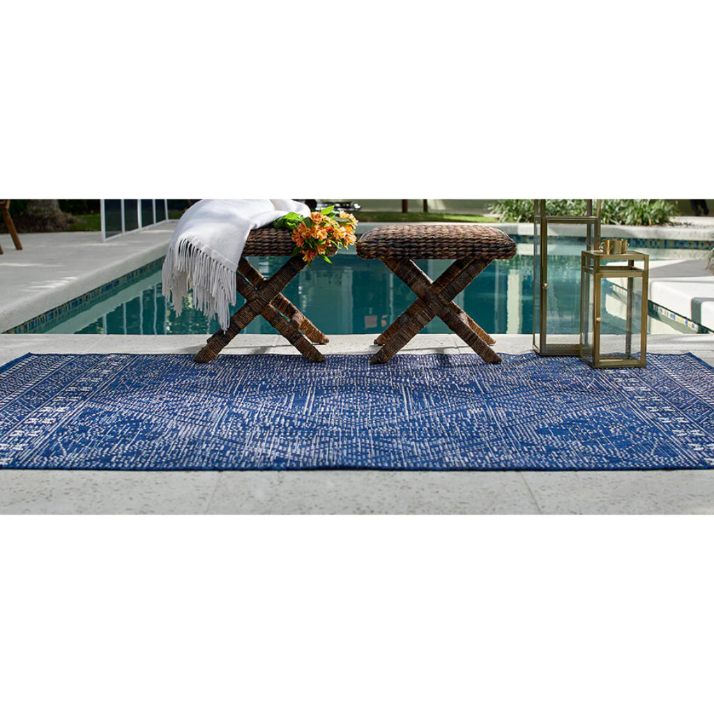 Momeni Riviera RV-03 Navy Rectangle Indoor / Outdoor Power Loomed Area Rug - Trendy &amp; Versatile Washable Living Room, Porch &amp; Patio Rug