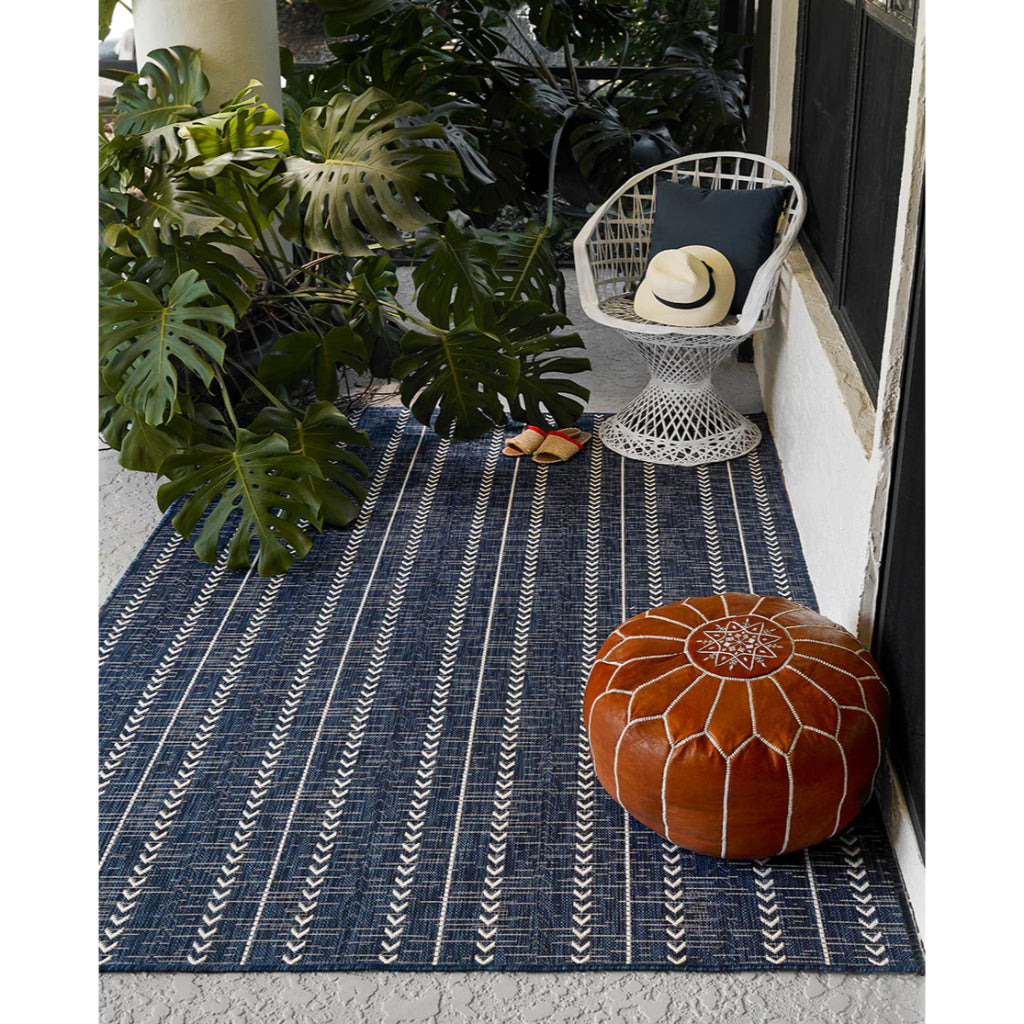 Momeni Riviera RV-06 Navy Rectangle Indoor / Outdoor Power Loomed Area Rug - Trendy &amp; Versatile Washable Living Room, Porch &amp; Patio Rug