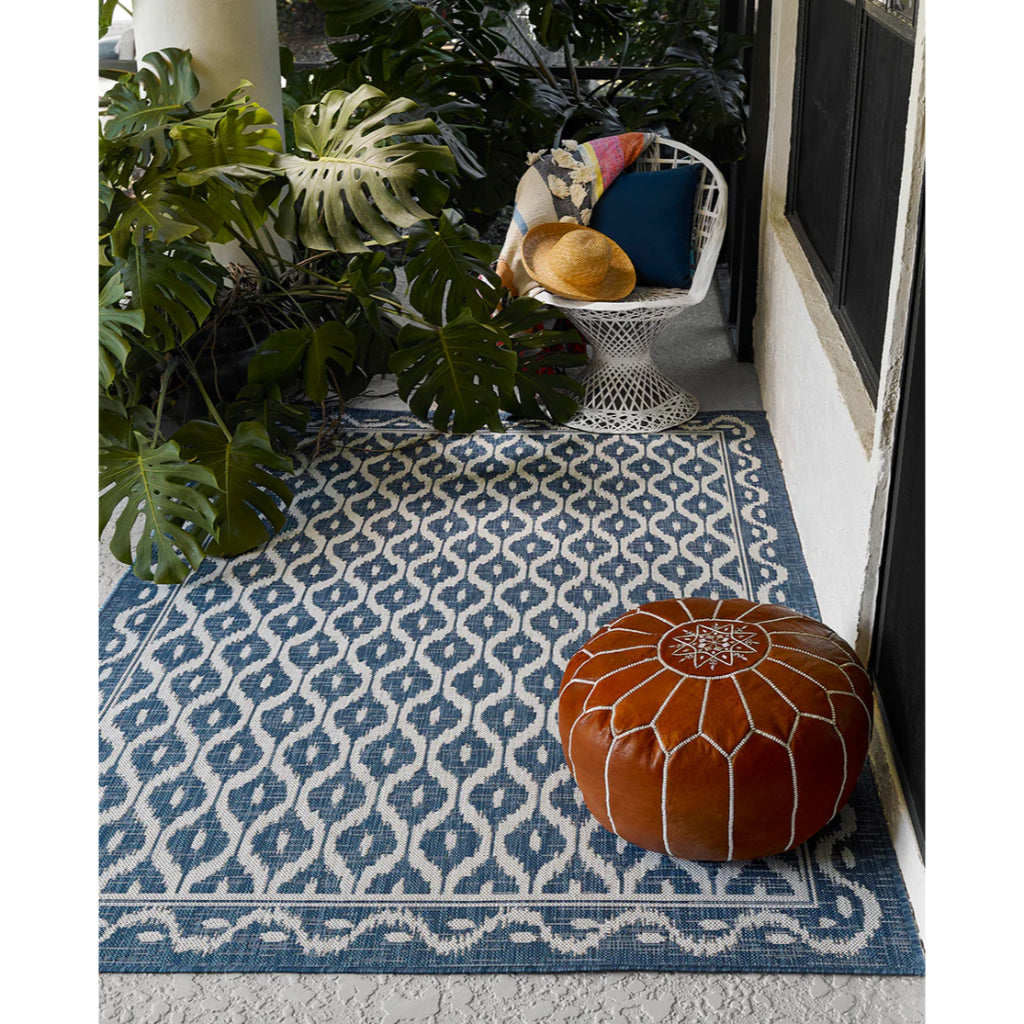 Momeni Riviera RV-02 Blue Rectangle Indoor / Outdoor Power Loomed Area Rug - Stylish &amp; Versatile Washable Living Room, Porch &amp; Patio Rug