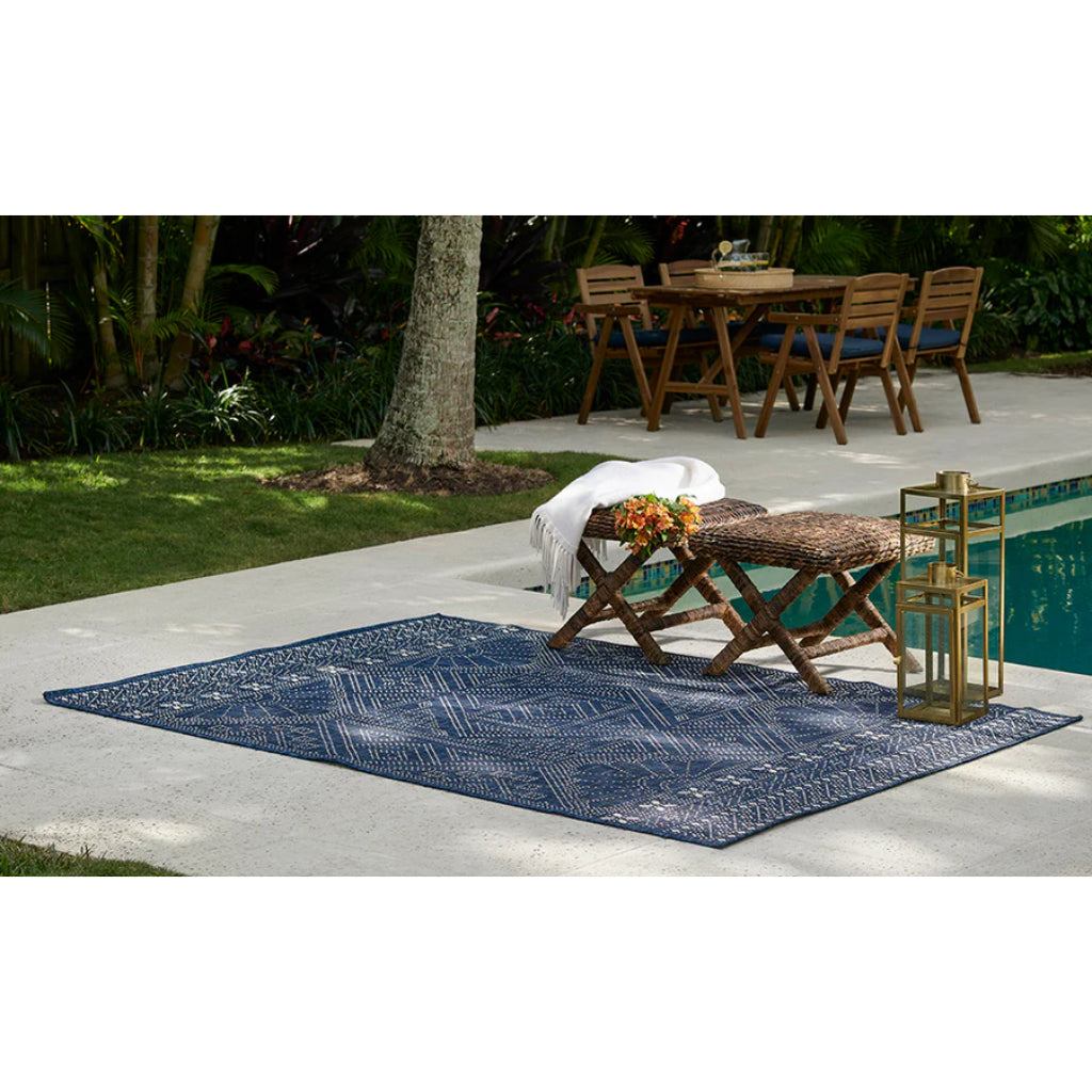 Momeni Riviera RV-03 Navy Rectangle Indoor / Outdoor Power Loomed Area Rug - Trendy &amp; Versatile Washable Living Room, Porch &amp; Patio Rug