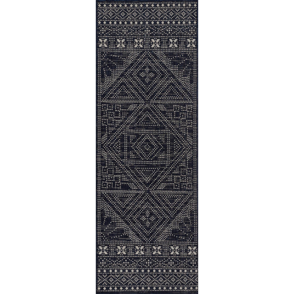 Momeni Riviera RV-03 Navy Rectangle Indoor / Outdoor Power Loomed Runner - Trendy &amp; Versatile Washable Living Room, Porch &amp; Patio Runner