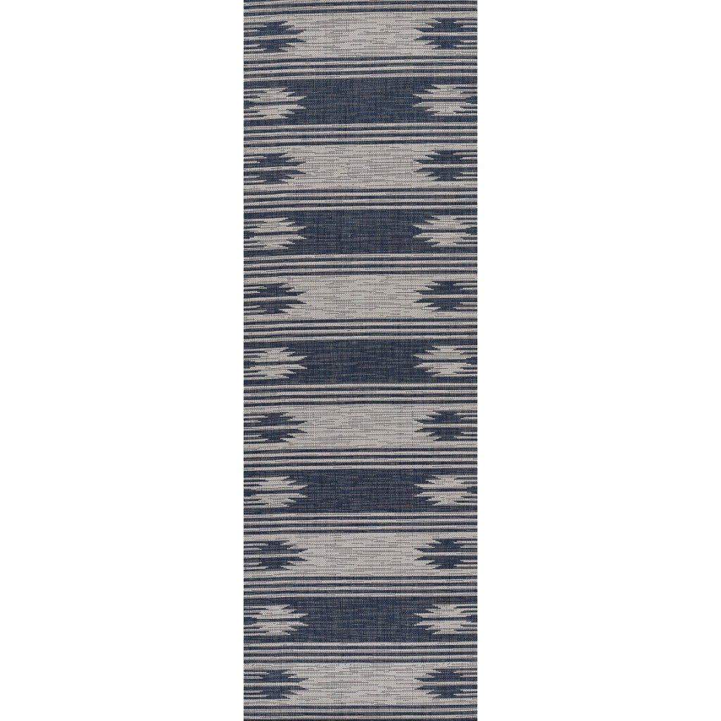 Momeni Riviera RV-07 Blue Rectangle Indoor / Outdoor Power Loomed Runner - Vibrant &amp; Versatile Washable Living Room, Porch &amp; Patio Runner