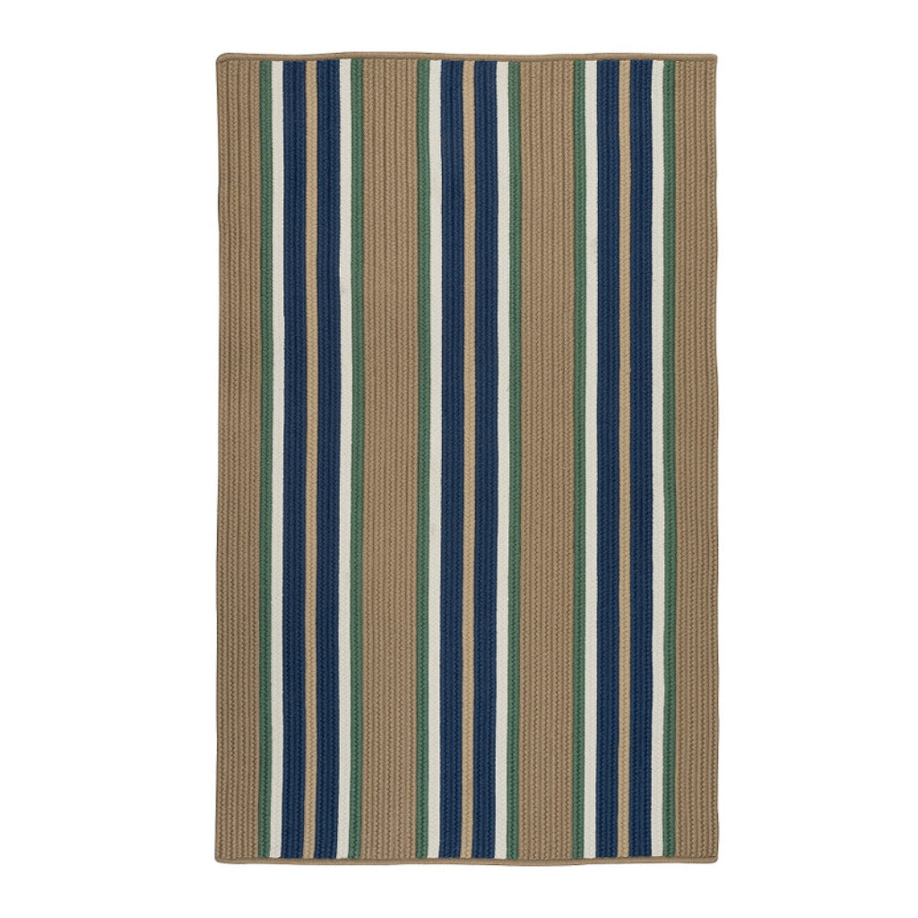 Colonial Mills Mesa Stripe Multicolor Rectangle Indoor / Outdoor Area Rug - Stain &amp; Fade Resistant Braided Rug with Beige &amp; Blue Stripes