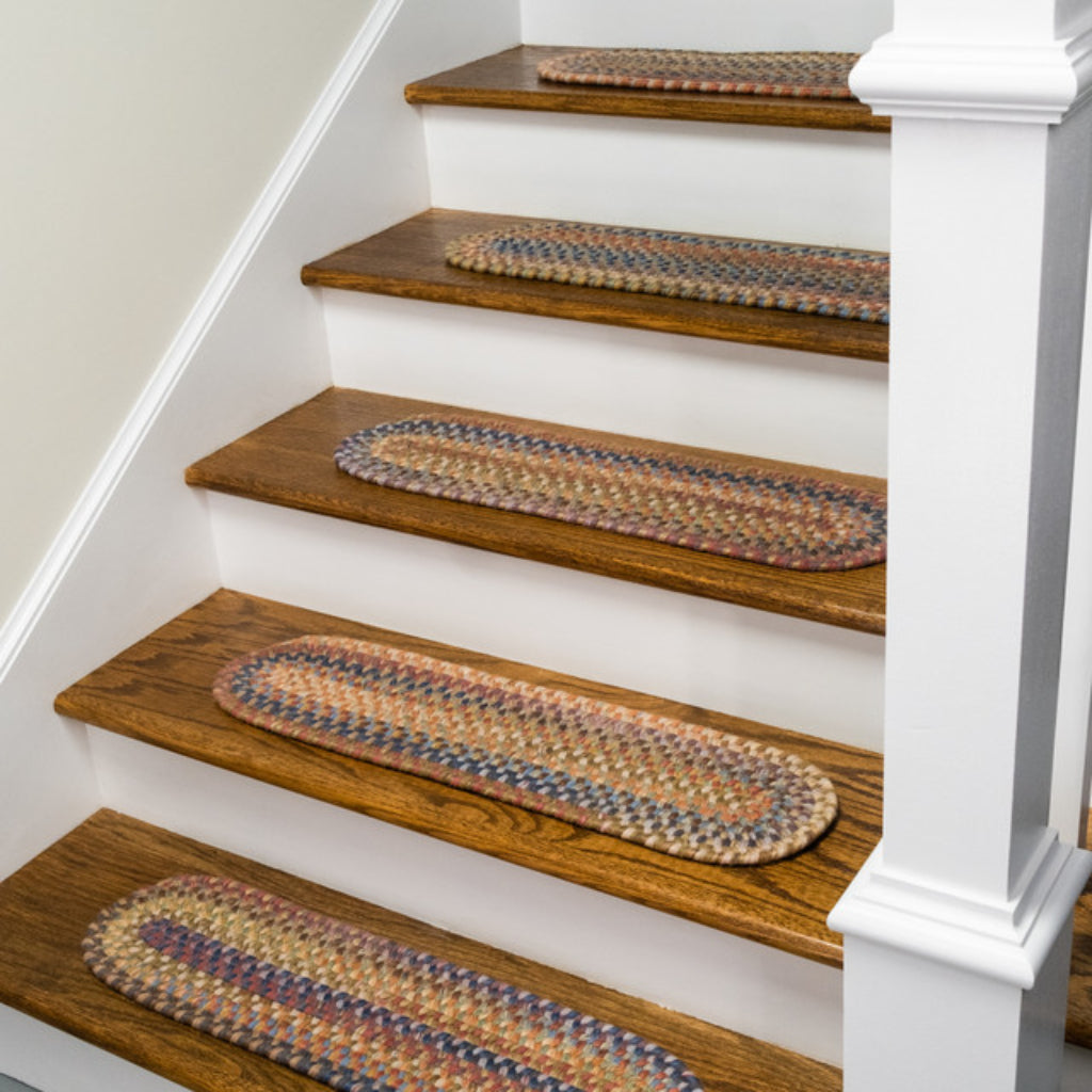 Colonial Mills New England Braid Multicolor Oval Indoor Stair Tread - Stylish Reversible Handmade Stair Tread with Brown &amp; Orange Accent