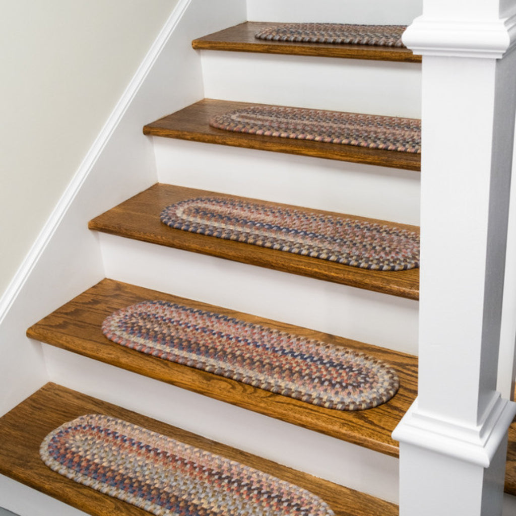 Colonial Mills New England Braid Multicolor Oval Indoor Stair Tread - Cozy Reversible Handmade Stair Tread with Gray Accent