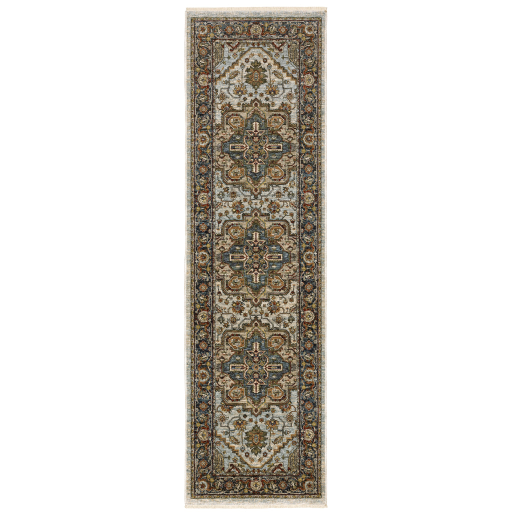 Oriental Weavers Aberdeen 1144W Multicolor Blue Indoor Runner - Classic Machine Made Persian Rug with Star Medallion Design-