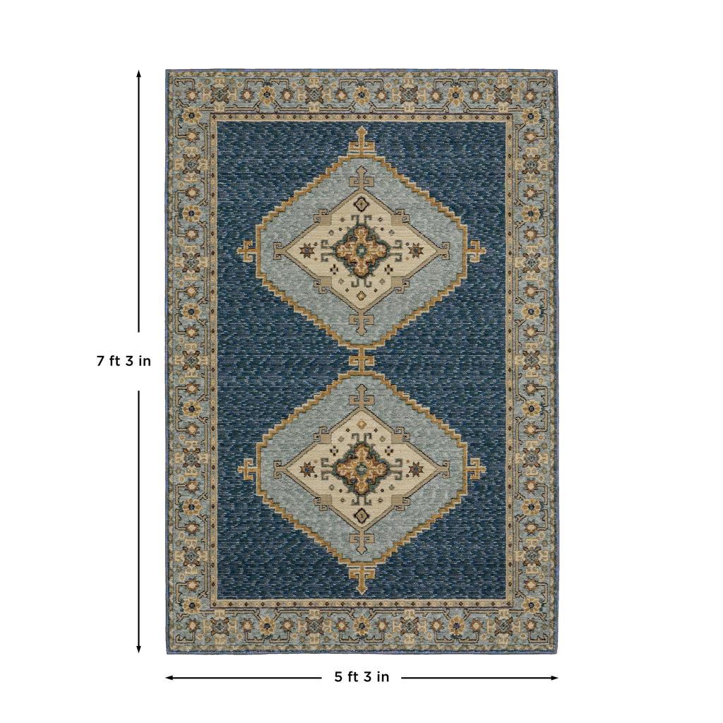 Oriental Weavers Andorra 2430A Blue Rectangle Indoor Area Rug Medallion Pattern-