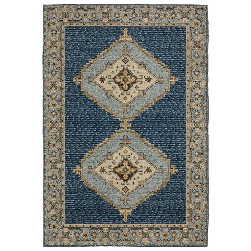 Oriental Weavers Andorra 2430A Blue Rectangle Indoor Area Rug Medallion Pattern-