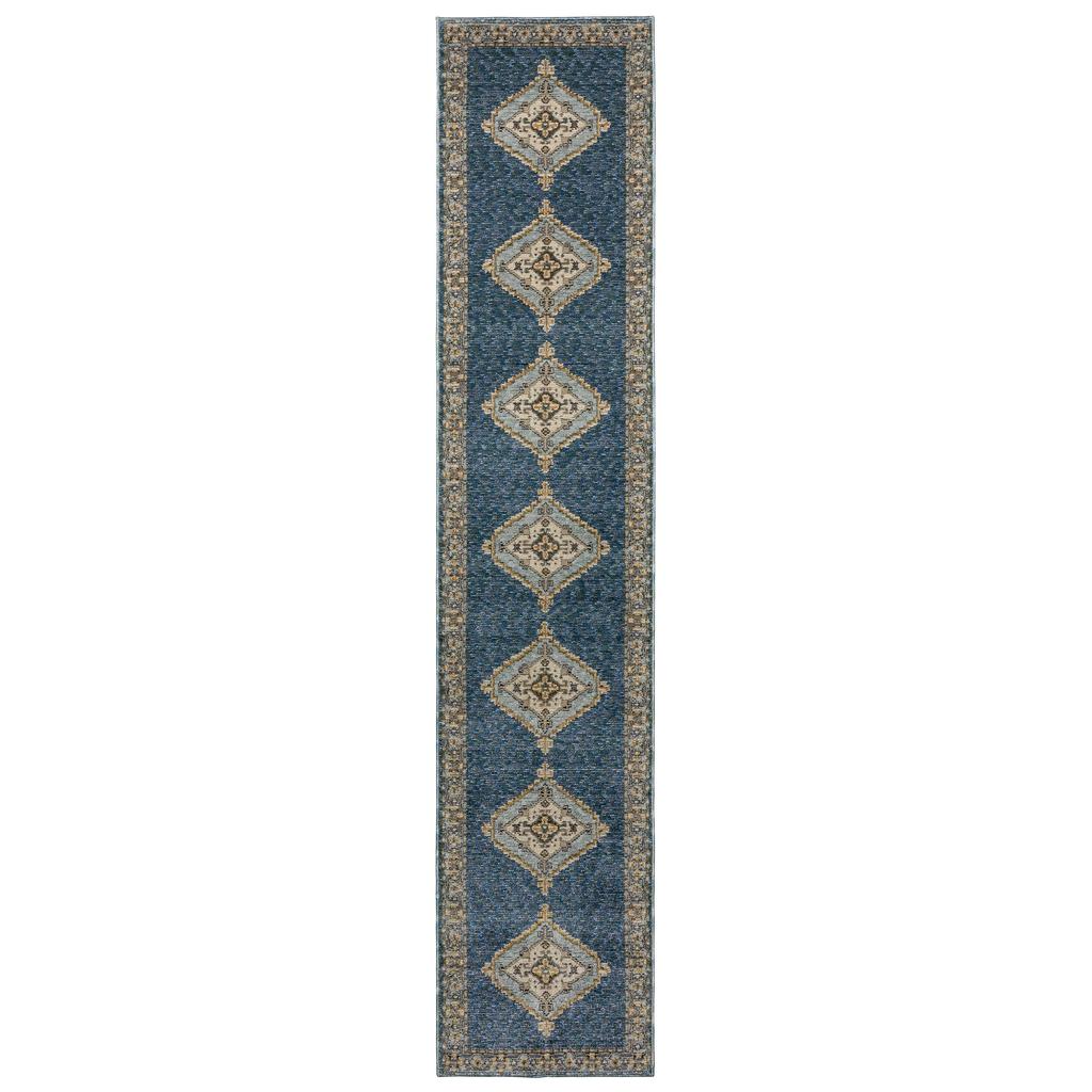 Oriental Weavers Andorra 2430A Blue Rectangle Indoor Runner Medallion Pattern-