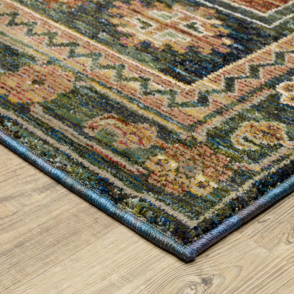 Oriental Weavers Andorra 2442A Blue Rectangle Indoor Runner Tribal Pattern-