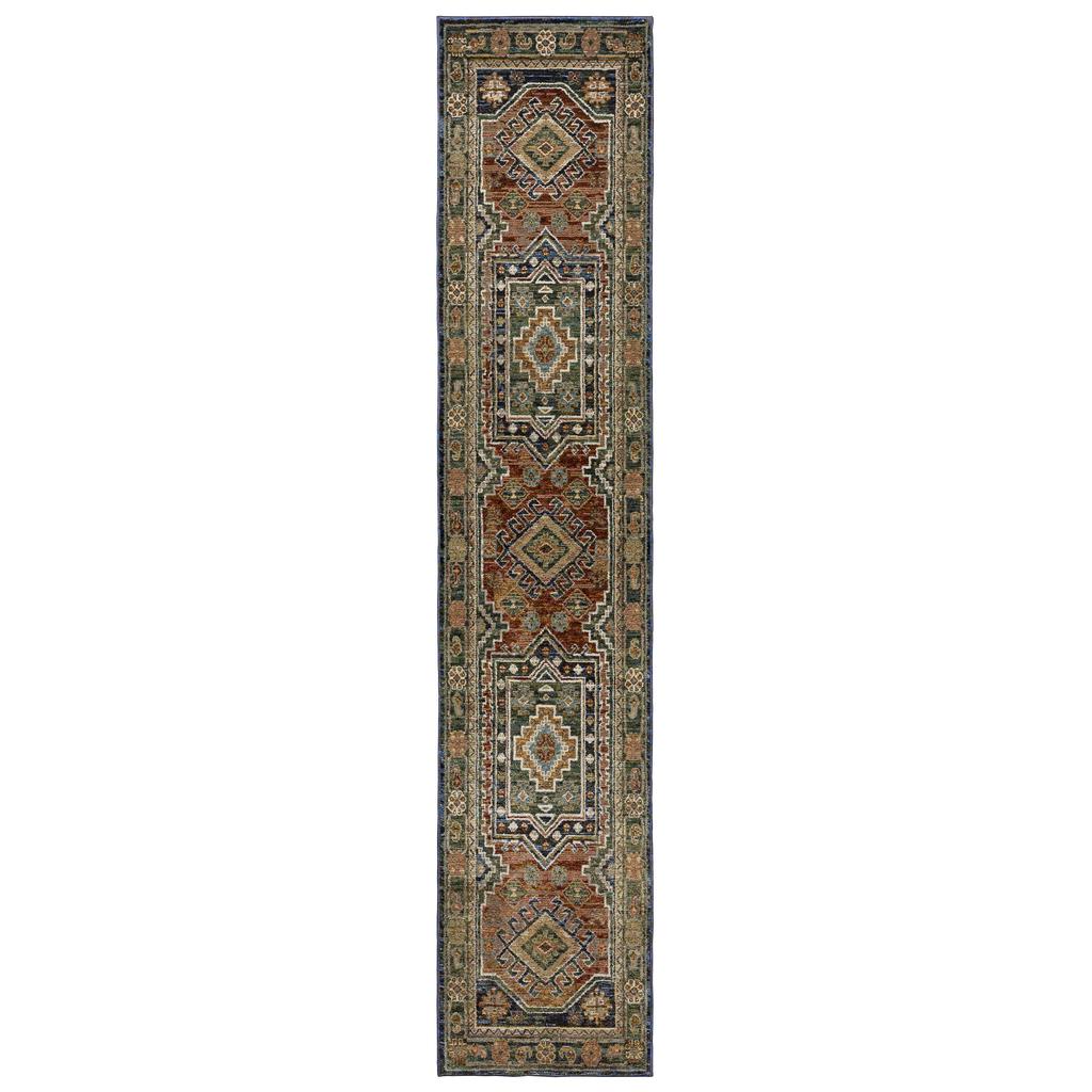 Oriental Weavers Andorra 2442A Blue Rectangle Indoor Runner Tribal Pattern-