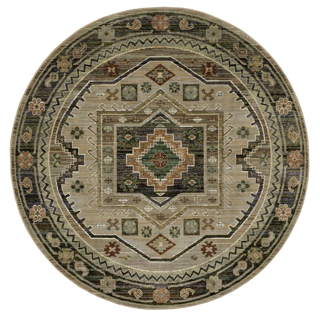 Oriental Weavers Andorra 2442D Grey Round Indoor Area Rug Tribal Pattern-