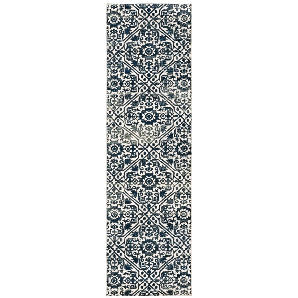Oriental Weavers Bowen 5506E Navy Rectangle Indoor Runner - Stain Resistant Machine Woven Rug-