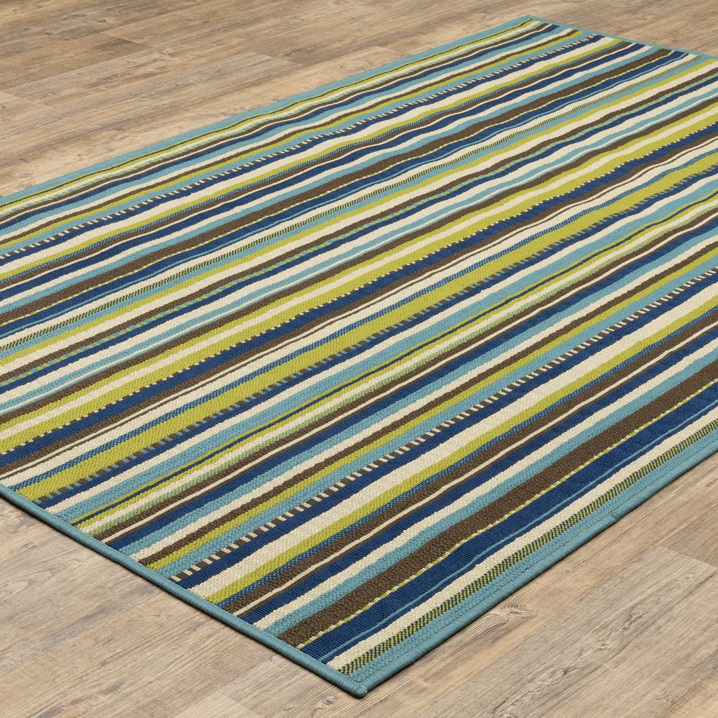 Oriental Weavers Caspian 1004X Blue/Brown Rectangle Indoor / Outdoor Area Rug - Durable Stain Resistant Machine Made Patio Rug with Striped Pattern-