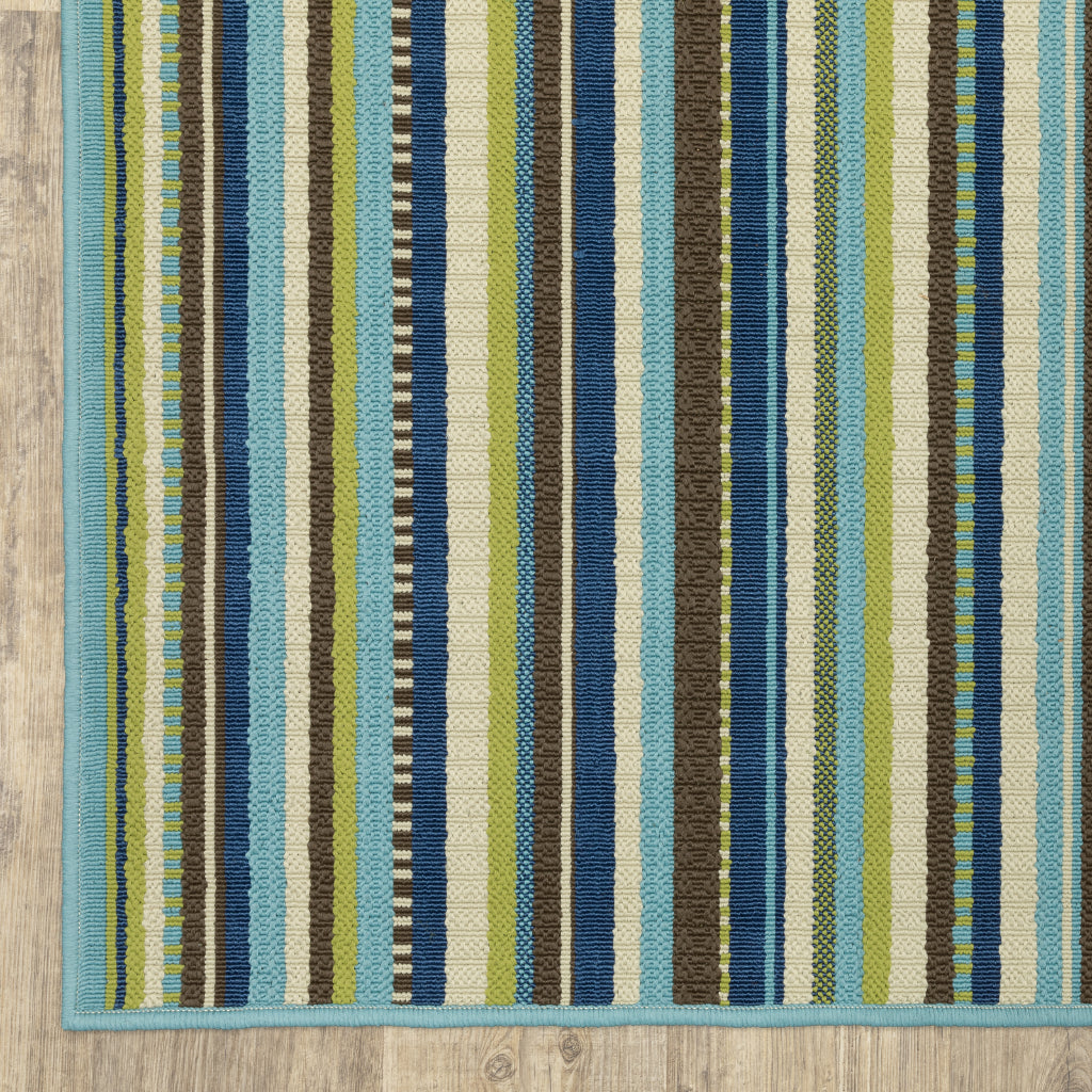 Oriental Weavers Caspian 1004X Blue/Brown Rectangle Indoor / Outdoor Area Rug - Durable Stain Resistant Machine Made Patio Rug with Striped Pattern-