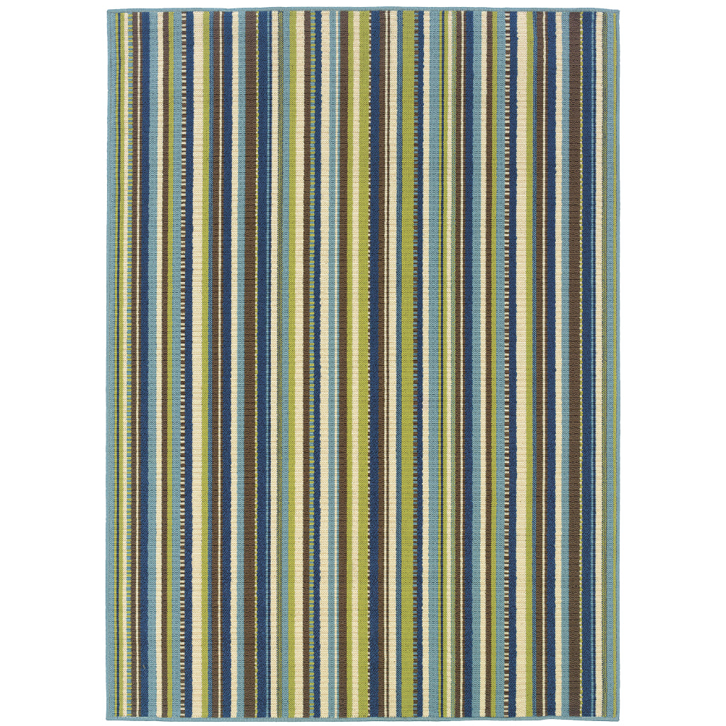 Oriental Weavers Caspian 1004X Blue/Brown Rectangle Indoor / Outdoor Area Rug - Durable Stain Resistant Machine Made Patio Rug with Striped Pattern-