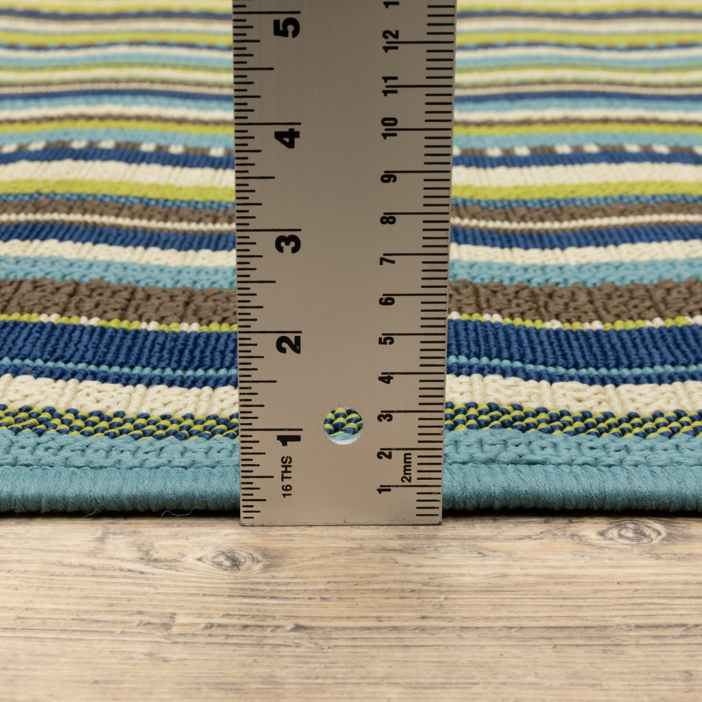 Oriental Weavers Caspian 1004X Blue/Brown Rectangle Indoor / Outdoor Area Rug - Durable Stain Resistant Machine Made Patio Rug with Striped Pattern-