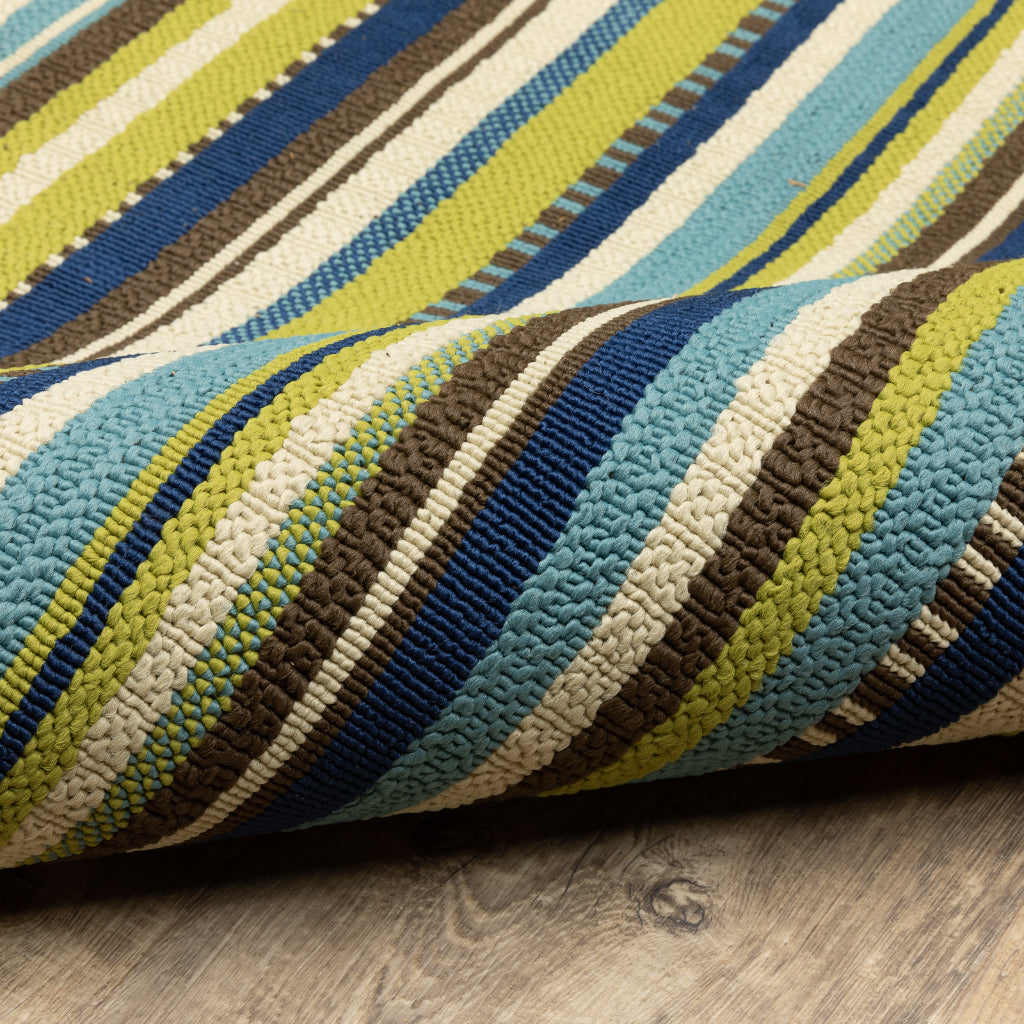 Oriental Weavers Caspian 1004X Blue/Brown Rectangle Indoor / Outdoor Area Rug - Durable Stain Resistant Machine Made Patio Rug with Striped Pattern-