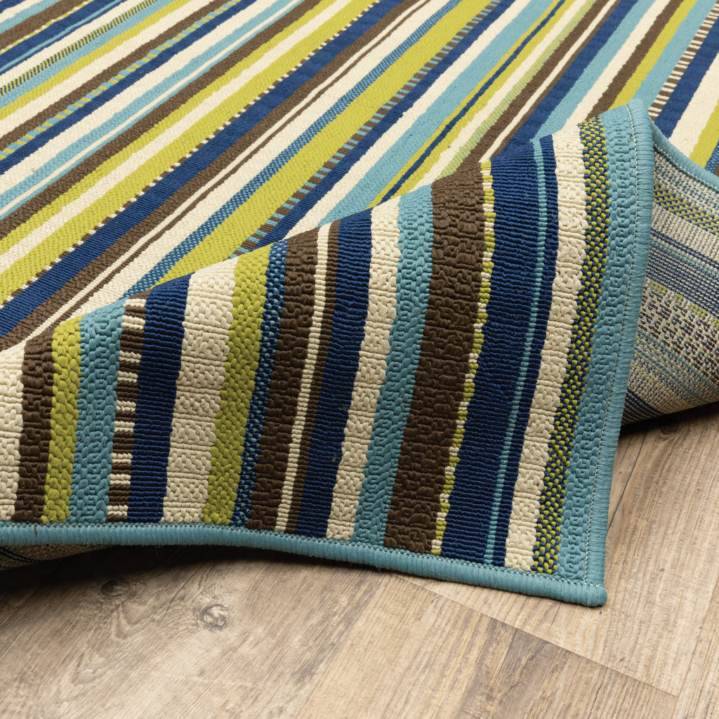 Oriental Weavers Caspian 1004X Blue/Brown Rectangle Indoor / Outdoor Area Rug - Durable Stain Resistant Machine Made Patio Rug with Striped Pattern-