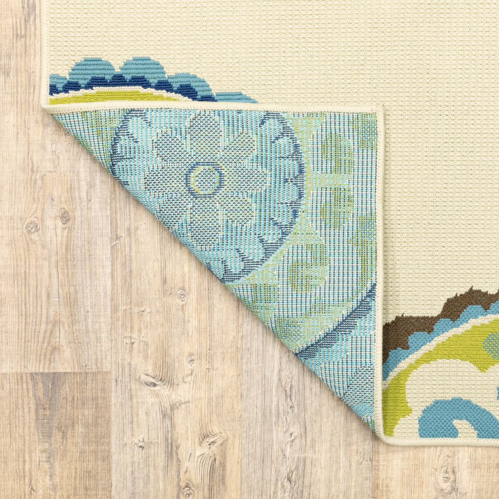 Oriental Weavers Caspian 859J6 Ivory/Green Rectangle Indoor / Outdoor Area Rug - Durable Stain Resistant Machine Made Patio Rug with Medallion Pattern-