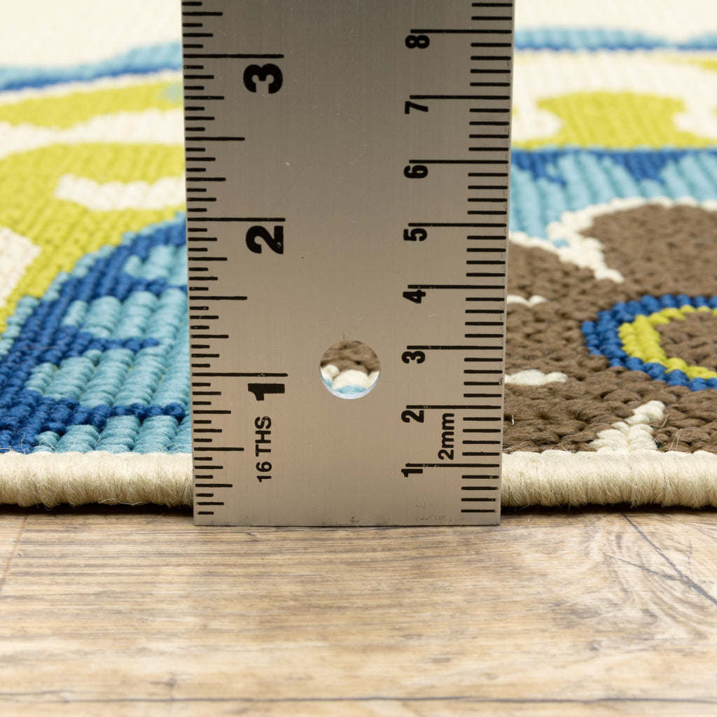 Oriental Weavers Caspian 859J6 Ivory/Green Rectangle Indoor / Outdoor Area Rug - Durable Stain Resistant Machine Made Patio Rug with Medallion Pattern-