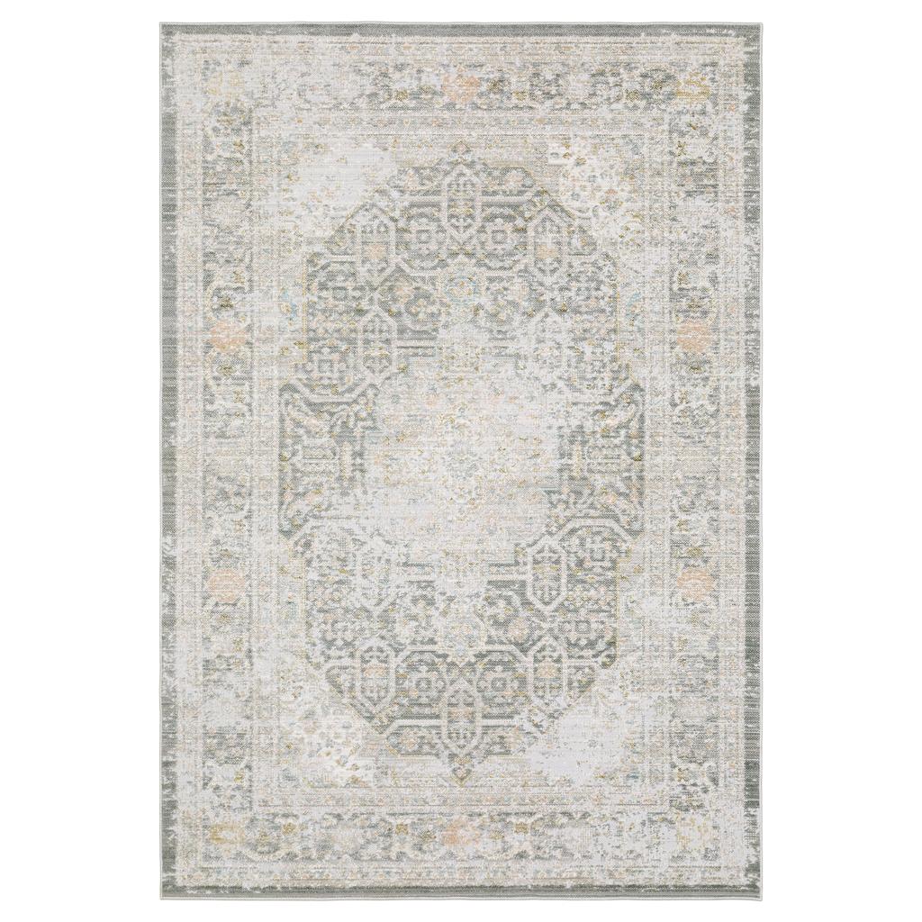 Oriental Weavers Cavett CAV02 Gray Rectangle Indoor Area Rug Medallion Pattern-