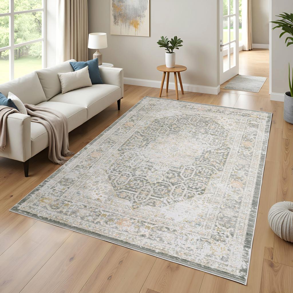 Oriental Weavers Cavett CAV02 Gray Rectangle Indoor Area Rug Medallion Pattern-