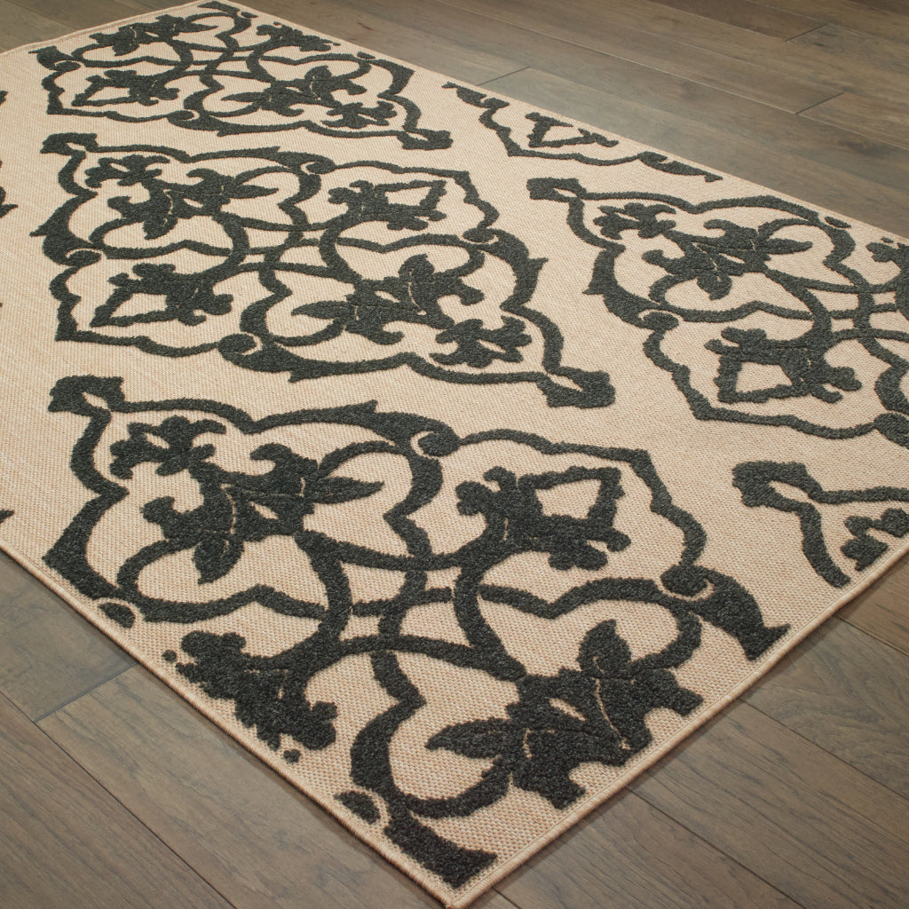 Oriental Weavers Cayman 001B9 Sand/Charcoal Rectangle Indoor / Outdoor Area Rug - Stain Resistant Machine Made Patio Rug with Medallion Pattern-