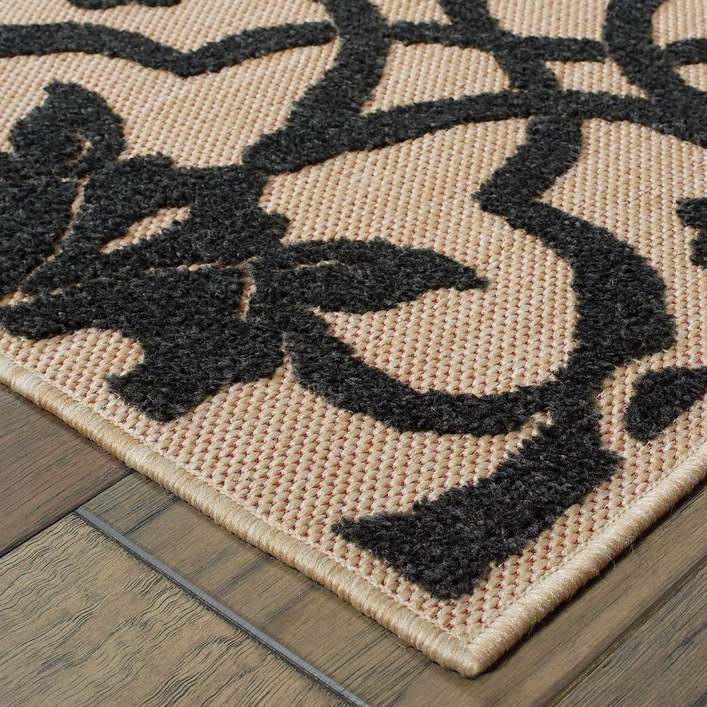 Oriental Weavers Cayman 001B9 Sand/Charcoal Rectangle Indoor / Outdoor Runner - Stain Resistant Machine Made Entryway & Hallway Runner with Medallion Pattern-