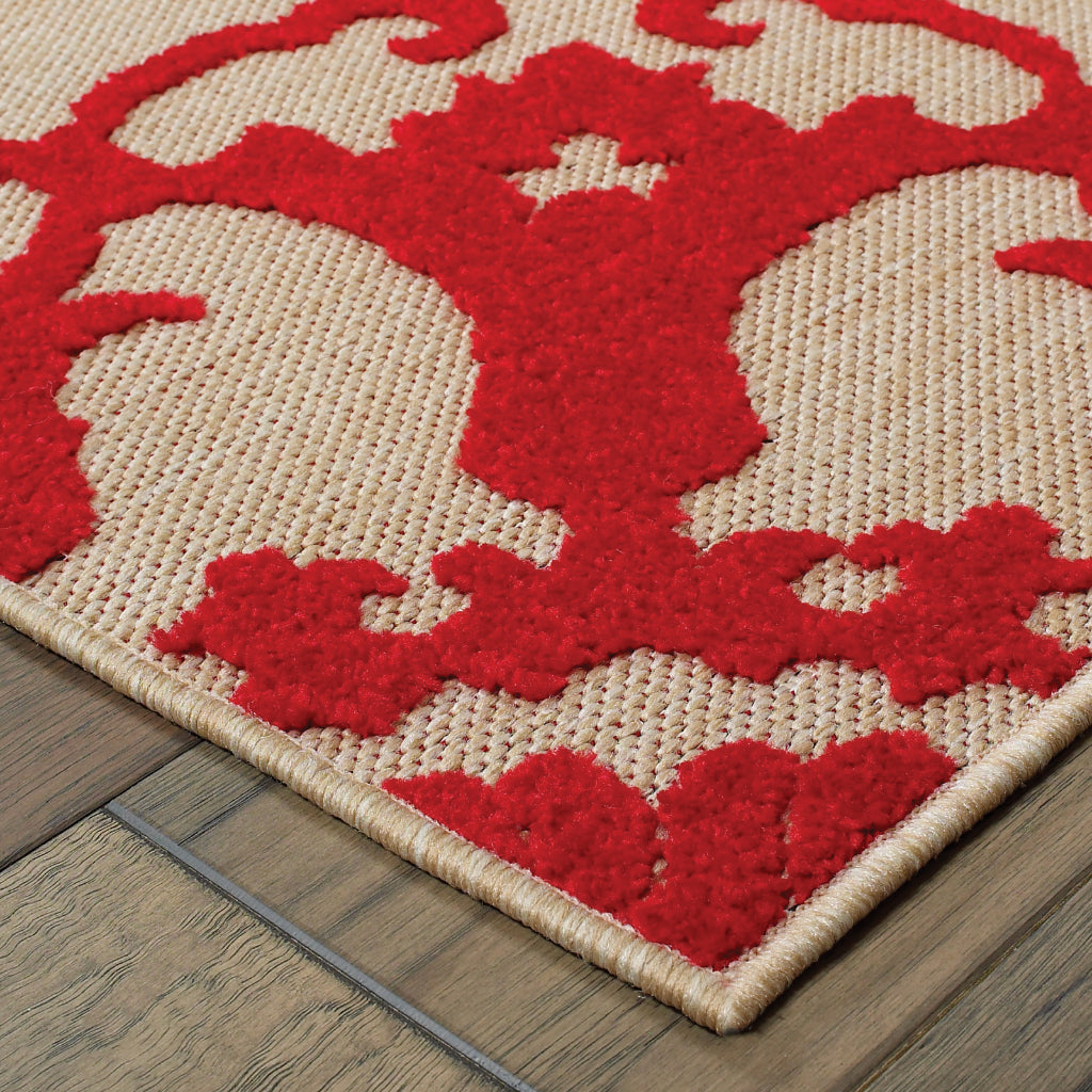 Oriental Weavers Cayman 097R9 Sand/Red Rectangle Indoor / Outdoor Runner - Stain Resistant Machine Made Entryway & Hallway Runner with Medallion Pattern-
