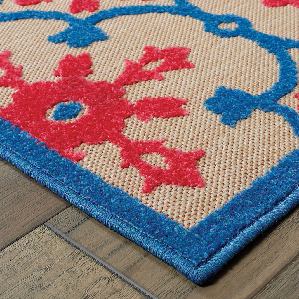 Oriental Weavers Cayman 190L9 Pink/Blue Rectangle Indoor / Outdoor Runner - Stain Resistant Machine Made Entryway & Hallway Runner with Medallion Pattern-