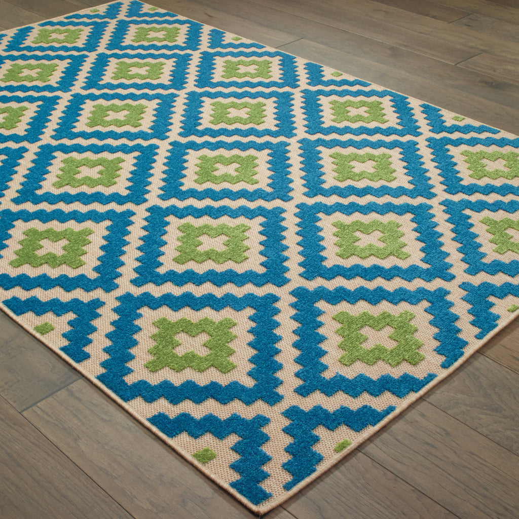 Oriental Weavers Cayman 2063Z Blue/Green Rectangle Indoor / Outdoor Area Rug - Stain Resistant Machine Made Patio Rug with Trellis Pattern-