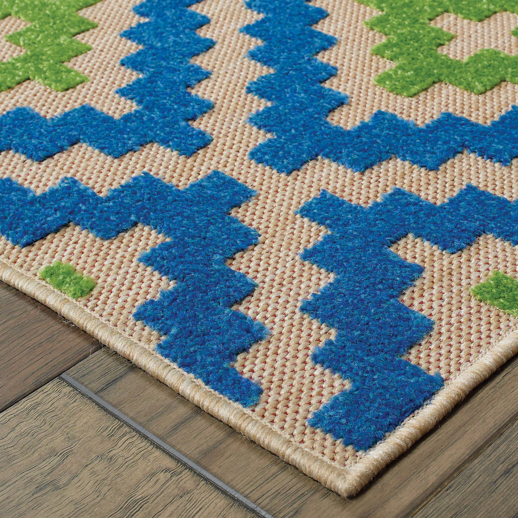 Oriental Weavers Cayman 2063Z Blue/Green Rectangle Indoor / Outdoor Runner - Stain Resistant Machine Made Entryway & Hallway Runner with Trellis Pattern-