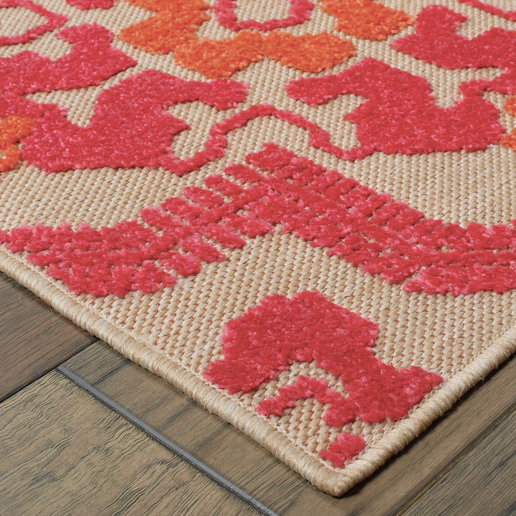 Oriental Weavers Cayman 2541V Sand/Pink Rectangle Indoor / Outdoor Runner - Stain Resistant Machine Made Entryway & Hallway Runner with Medallion Pattern-