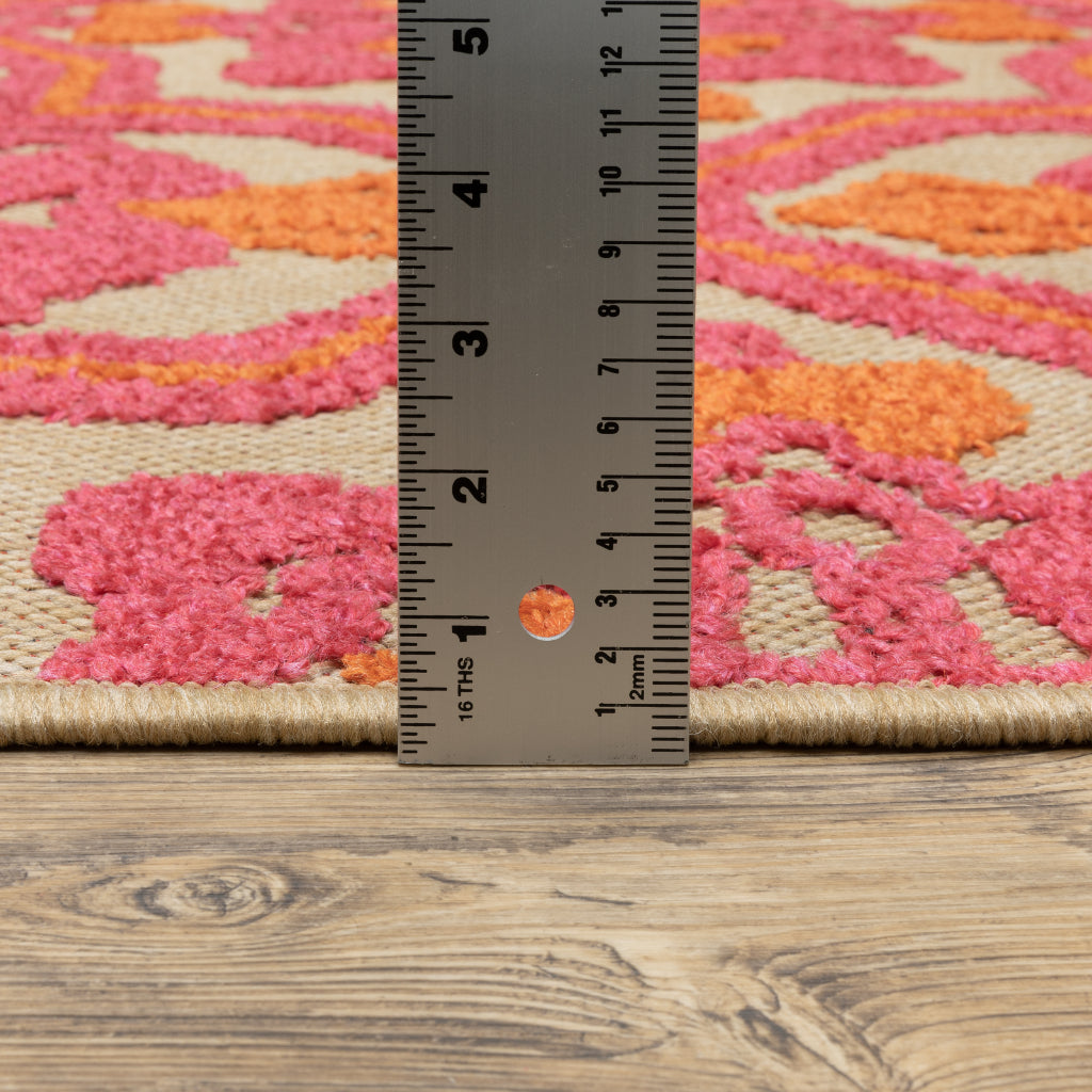 Oriental Weavers Cayman 2541V Sand/Pink Rectangle Indoor / Outdoor Runner - Stain Resistant Machine Made Entryway & Hallway Runner with Medallion Pattern-