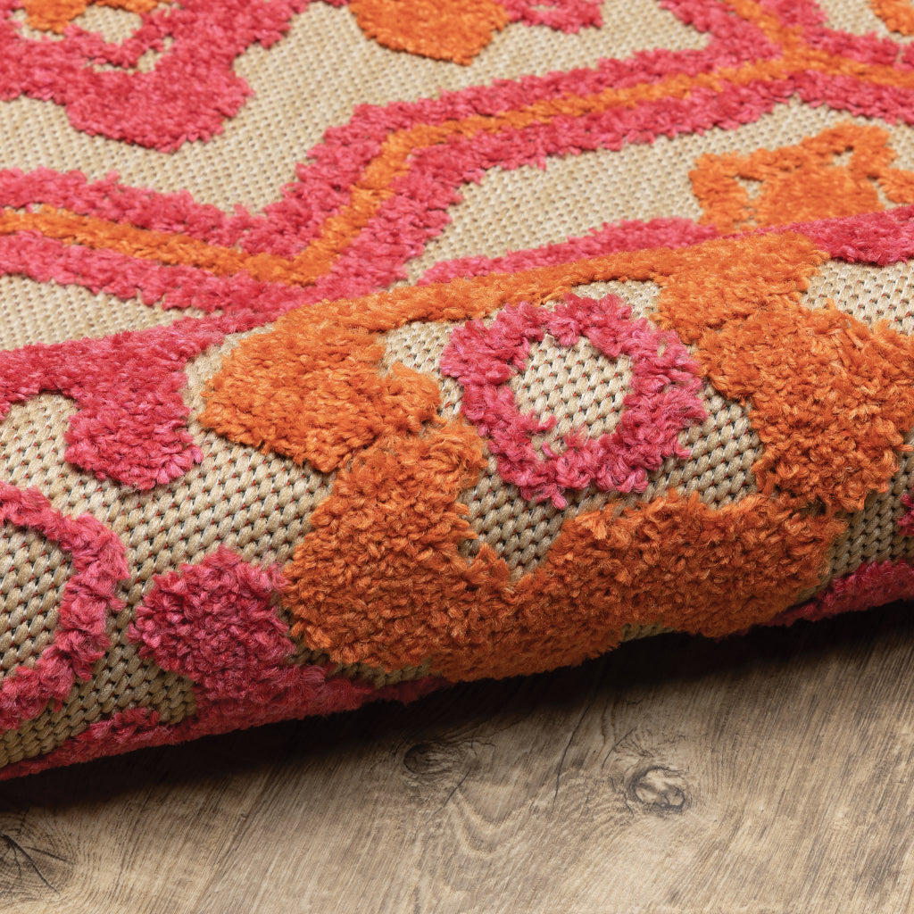 Oriental Weavers Cayman 2541V Sand/Pink Rectangle Indoor / Outdoor Runner - Stain Resistant Machine Made Entryway & Hallway Runner with Medallion Pattern-