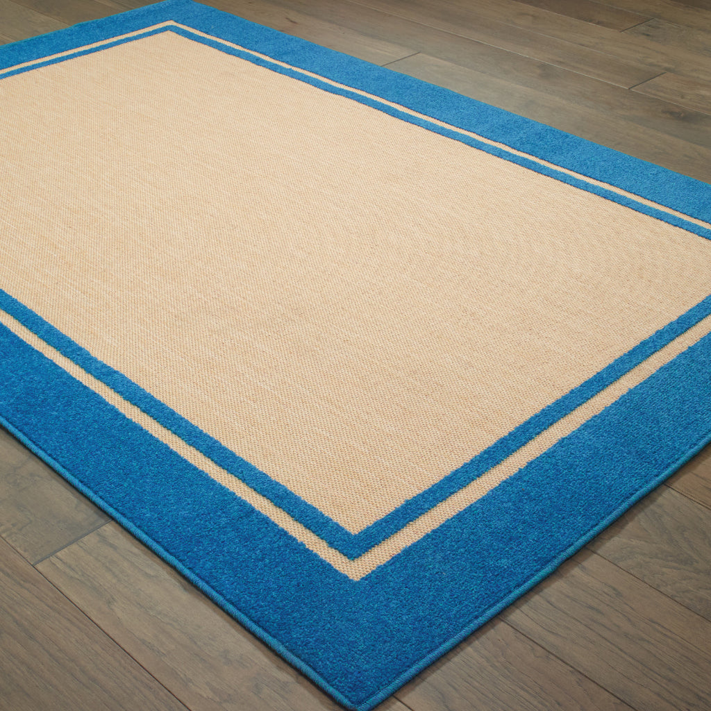 Oriental Weavers Cayman 5594B Sand/Blue Rectangle Indoor / Outdoor Area Rug - Stain Resistant Machine Made Patio Rug with Border Pattern-