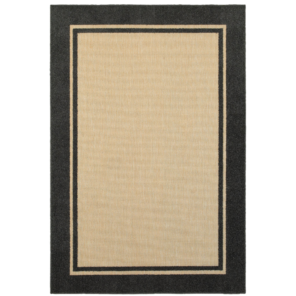Oriental Weavers Cayman 5594K Sand/Charcoal Rectangle Indoor / Outdoor Area Rug - Stain Resistant Machine Made Patio Rug with Border Pattern-