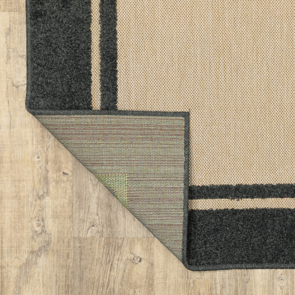 Oriental Weavers Cayman 5594K Sand/Charcoal Rectangle Indoor / Outdoor Runner - Stain Resistant Machine Made Entryway & Hallway Runner with Border Pattern-