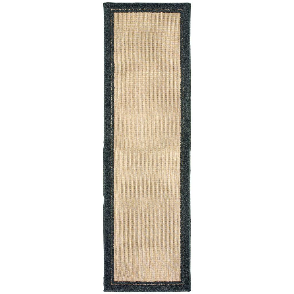 Oriental Weavers Cayman 5594K Sand/Charcoal Rectangle Indoor / Outdoor Runner - Stain Resistant Machine Made Entryway & Hallway Runner with Border Pattern-