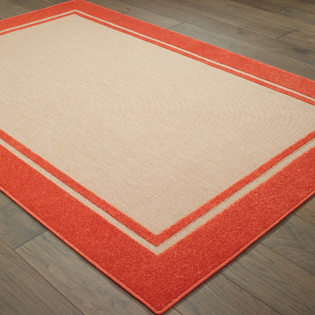 Oriental Weavers Cayman 5594Q Sand/Orange Rectangle Indoor / Outdoor Area Rug - Stain Resistant Machine Made Patio Rug with Border Pattern-